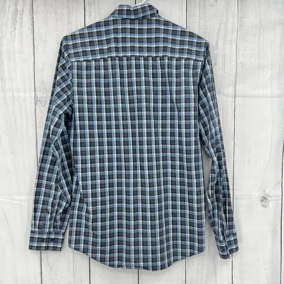 Calvin Klein SMALL (14-14.5) Mens Blue Plaid Non-Iron Fit Button Up Dress Shirt - Picture 2 of 9